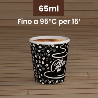 100 Bicchierini in Carta Riciclabile BlackCUP da 65ml e Coperchi