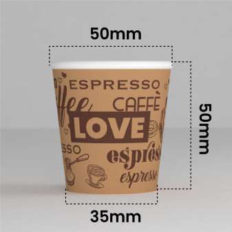 100 Bicchierini in Carta Riciclabile LoveBrownCUP da 65ml e Coperchi