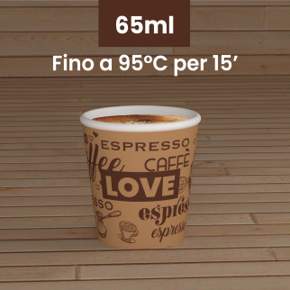 100 Bicchierini in Carta Riciclabile LoveBrownCUP da 65ml e Coperchi