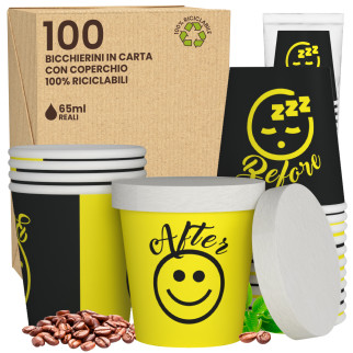 100 Bicchierini in Carta Riciclabile DownUpCUP Yellow da 65ml e Coperchi
