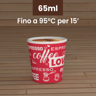 100 Bicchierini in Carta Riciclabile LoveRedCUP da 65ml e Coperchi