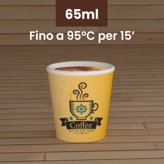 100 Bicchierini in Carta Riciclabile CuzcoCUP Yellow da 65ml e Coperchi