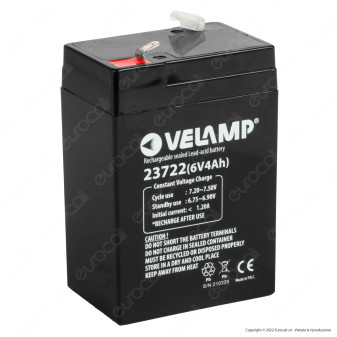 Batteria al Piombo 6V4Ah Ricaricabile Attacchi Faston Velamp