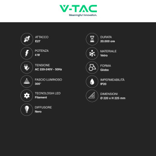 VT-2265 Lampadina LED E27 4W Ciottolo Filament Vetro V-Tac
