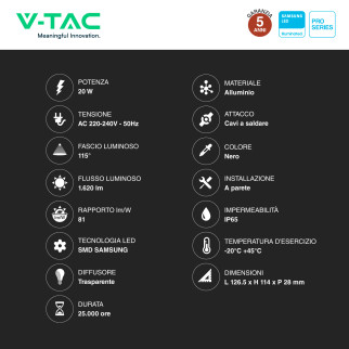 V-Tac Pro VT-44020 Faro LED 20W SMD IP65 SKU 10014/10015/10016