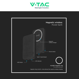 VT-3529 Power Bank a Ricarica Rapida 10000mAh MagSafe V-Tac