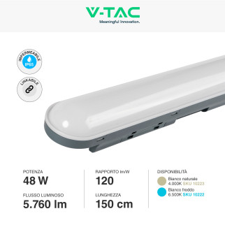 VT-1254 Tubo Plafoniera LED SMD 48W IP65 150cm V-Tac