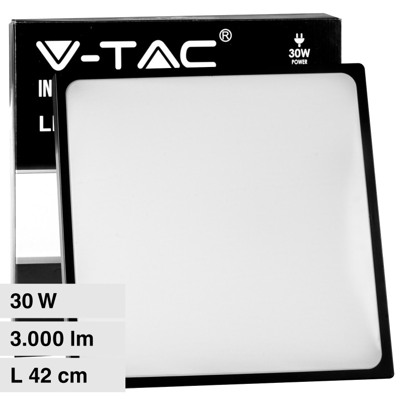 VT-8630 Plafoniera LED Quadrata 30W SMD IP44 Nera V-Tac