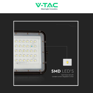 VT-40W Faro LED 6W IP65 Nero Pannello Solare e Telecomando V-Tac