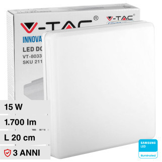 VT-8033 Plafoniera LED Quadrata 15W SMD Samsung IP44 Bianca V-Tac