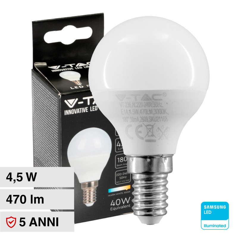VT-236 Lampadina LED E14 4,5W Bulb P45 SMD Samsung V-Tac