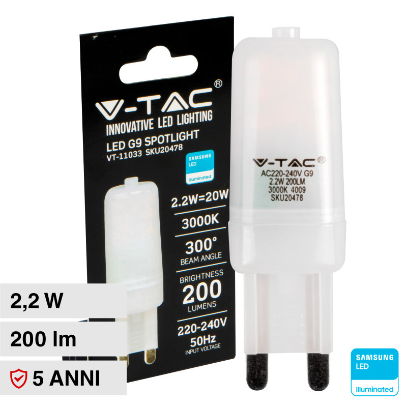 VT-11033 Lampadina LED G9 2,2W SMD Chip Samsung V-Tac