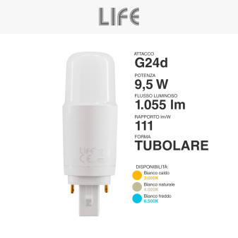 Lampada LED SMD Tower PL-C 9,5W attacco G24d 2 Pin Life