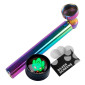 Champ High Pipa a Tubo in Metallo Colore Rainbow + Grinder Tritatabacco 2 Parti in Metallo Colore Nero con 3 Griglie di Ricambio