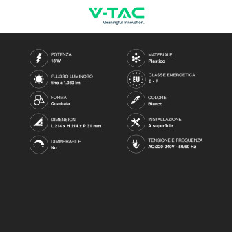 VT-60018 Mini Pannello LED Quadrato 18W SMD V-Tac