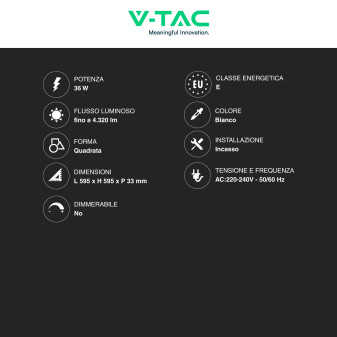 VT-60036 10 Pannelli LED Quadrati 60x60 36W SMD Driver V-Tac