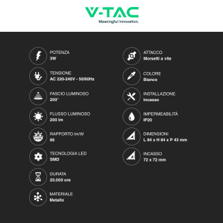 VT-1143 Punto Luce LED SMD 3W a Parete Bianco V-Tac