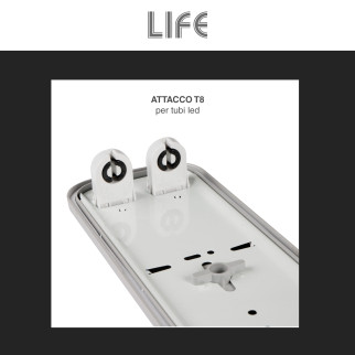 Plafoniera Lineare Slim Porta Tubi LED IP65 2 Tubi T8 da 60cm Life