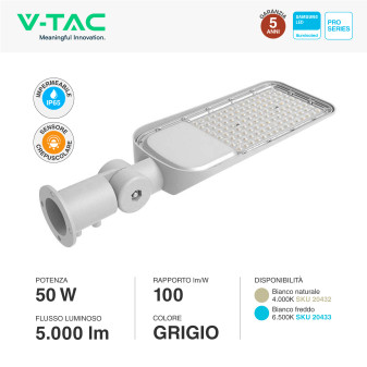 VT-59ST Lampada Stradale LED 50W IP65 Samsung V-Tac Pro