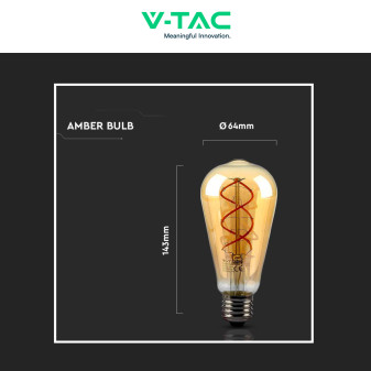 VT-2065 Lampadina LED E27 5W Bulb ST64 Filament Vetro V-Tac