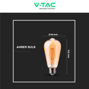 VT-1966 Lampadina LED E27 6W Bulb ST64 Filament Vetro V-Tac
