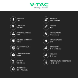 VT-1161 Punto Luce LED SMD 1W da Interramento IP67 V-Tac