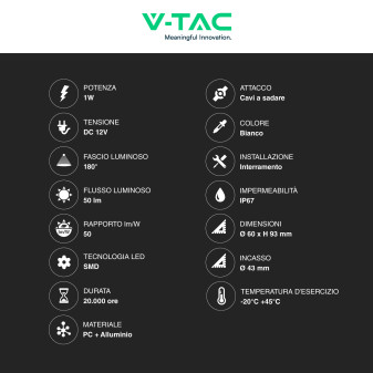 VT-1171 Punto Luce LED SMD 1W da Interramento IP67 V-Tac