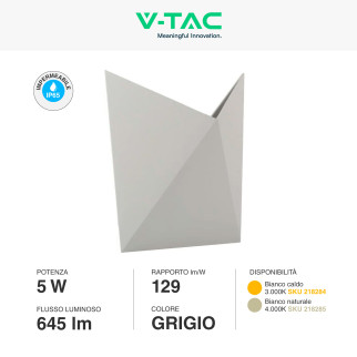 VT-825 Lampada LED da Muro 5W SMD Applique Grigia V-Tac