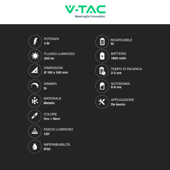 VT-1050 Lampada LED 3in1 da Tavolo 3W Dimmerabile Changing Color V-Tac
