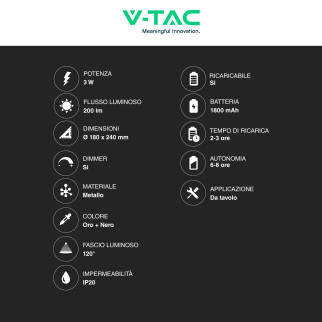 VT-1050 Lampada LED 3in1 da Tavolo 3W Dimmerabile Changing Color V-Tac