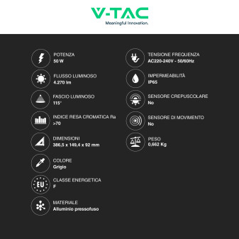 VT-150050ST Lampada Stradale LED 50W SMD Lampione IP65 V-Tac