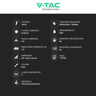 VT-15110ST Lampada Stradale LED 100W SMD Lampione IP65 V-Tac