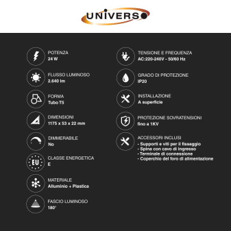 Tubo LED T5 24W SMD 120cm Linkabile in Alluminio Universo