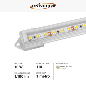 Striscia LED Rigida 10W SMD 120 LED/m 12V in Alluminio 1m Universo