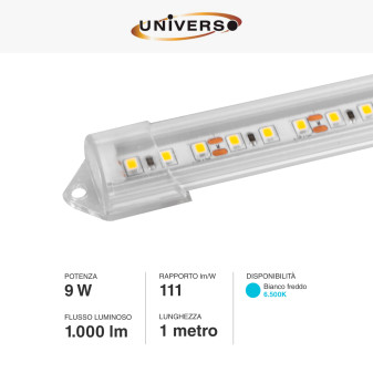 Striscia LED Rigida 9W SMD 120 LED/m 12V in Alluminio 1m Universo