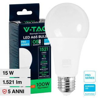 Lampadina LED E27 15W Goccia A65 SMD Chip Samsung V-Tac Pro