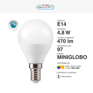VT-2234 Lampadina LED P45 4,8W E14 RGB+W Dimmerabile V-Tac