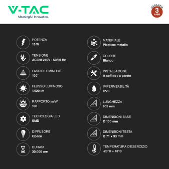 VT-818 Lampada LED da Parete 15W SMD Colore Bianco V-Tac