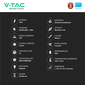VT-118S Faro LED 10W SMD Chip Samsung con Sensore IP65 V-Tac