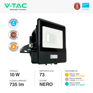 Faro LED 10W SMD Chip Samsung con Sensore IP65 VT-118S V-Tac