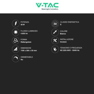VT-61140 Pannello LED Rettangolare 120x30 40W SMD e Driver V-Tac