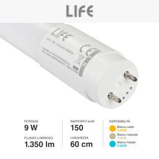Tubo LED SMD 9W G13 Lampadina 60cm con Starter Life