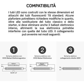 Tubo LED SMD 22W G13 Lampadina 150cm con Starter Life