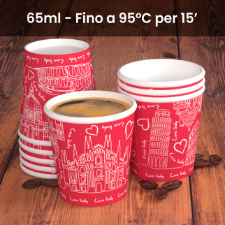 50 Bicchierini da Caffè in Carta Bio Italy Red da 65ml
