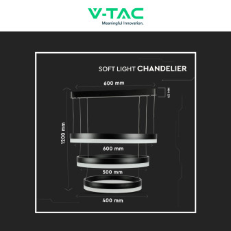 VT-82-3D Lampadario LED a Sospensione 86W SMD Nero V-Tac