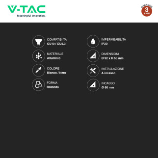 VT-980 Portafaretto Rotondo Bianco per GU10 GU5.3 V-Tac