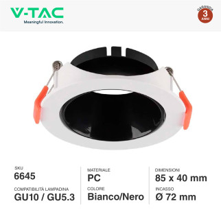 Portafaretto GU10 e GU5.3 (MR16) Bianco/Nero V-Tac VT-931