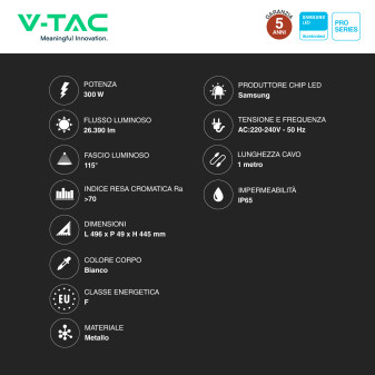 V-Tac Pro VT-44300 Faro LED 300W SMD IP65 bianco