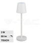 V-Tac VT-7703 Lampada LED da Tavolo 3W Touch Dimmerabile Batteria Ricaricabile con USB C Colore Bianco - SKU 10191 / 10192