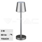 V-Tac VT-7703 Lampada LED da Tavolo 3W Touch Dimmerabile Batteria Ricaricabile con USB C Colore Grigio - SKU 10187 / 10188